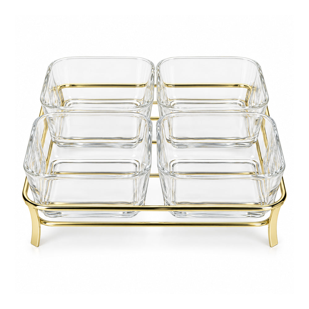 5-Piece Glass Serving Bowl Set with Metal Stand - 280ml