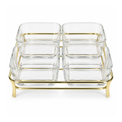5-Piece Glass Serving Bowl Set with Metal Stand - 280ml