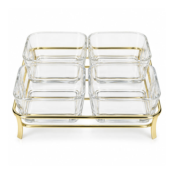 5-Piece Glass Serving Bowl Set with Metal Stand - 280ml