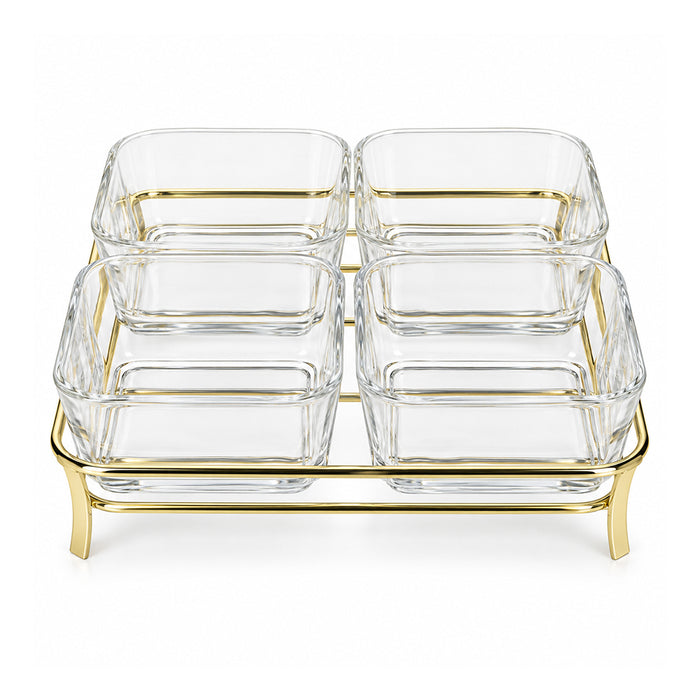 5-Piece Glass Serving Bowl Set with Metal Stand - 280ml