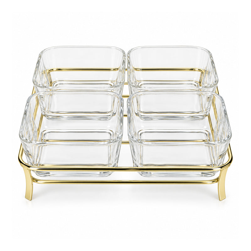 5-Piece Glass Serving Bowl Set with Metal Stand - 280ml