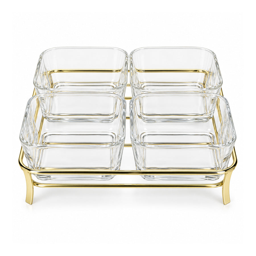 5-Piece Glass Serving Bowl Set with Metal Stand - 280ml