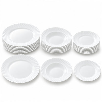 18-Piece White Opal Glass Dinnerware Set
