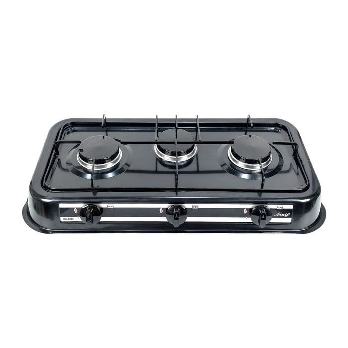 Aruif 3-Burner Gas Stove with Porcelain Enamel Cover - Black