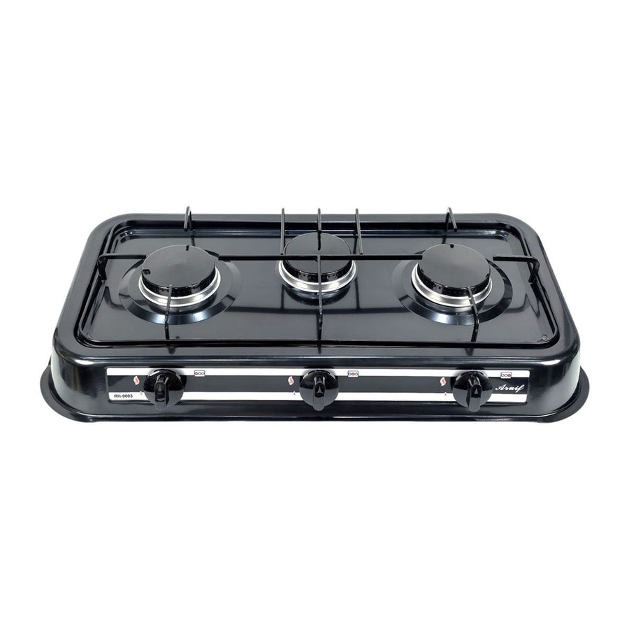 Aruif 3-Burner Gas Stove with Porcelain Enamel Cover - Black