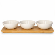 4-Piece Bamboo Tray & Ceramic Serving Bowl Set