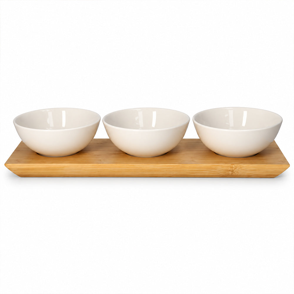 4-Piece Bamboo Tray & Ceramic Serving Bowl Set
