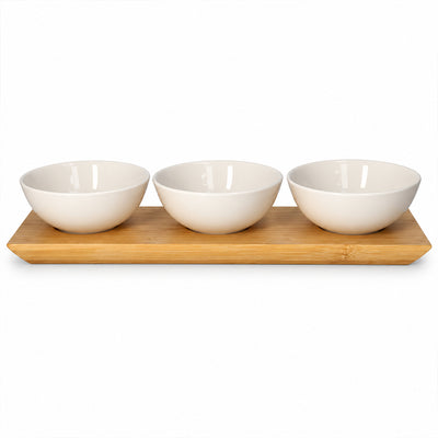 4-Piece Bamboo Tray & Ceramic Serving Bowl Set