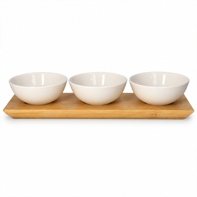 4-Piece Bamboo Tray & Ceramic Serving Bowl Set