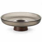 Ribbed Glass Fruit Plate with Wooden Pedestal - 25.5cm