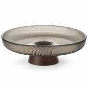 Ribbed Glass Fruit Plate with Wooden Pedestal - 25.5cm