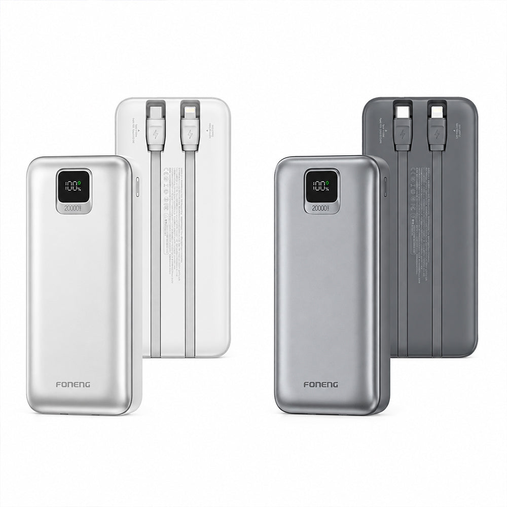 FONENG 20000mAh 22.5W Fast Charging Power Bank with 2 Built-In Cables