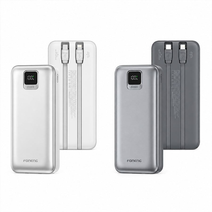 FONENG 20000mAh 22.5W Fast Charging Power Bank with 2 Built-In Cables