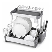 Aluminium 2-Tier Dish Drying Rack with Cup & Cutlery Holders