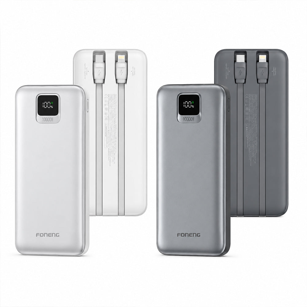 FONENG 10000mAh 22.5W Fast Charging Power Bank with 2 Built-In Cables