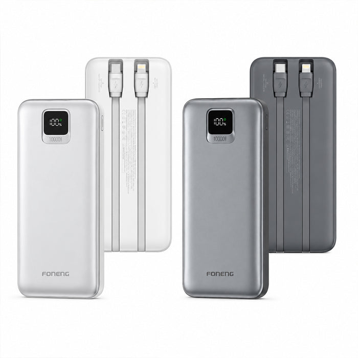 FONENG 10000mAh 22.5W Fast Charging Power Bank with 2 Built-In Cables