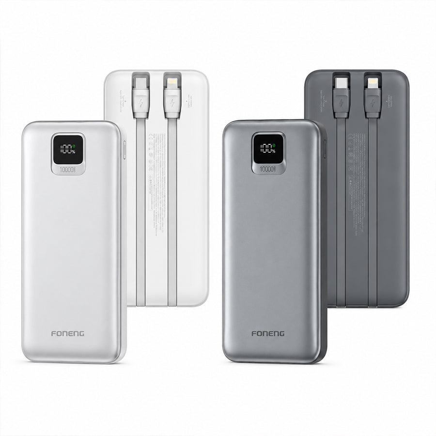 FONENG 10000mAh 22.5W Fast Charging Power Bank with 2 Built-In Cables