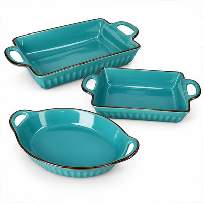 3-Piece Turquoise Ceramic Casserole Bakeware Set