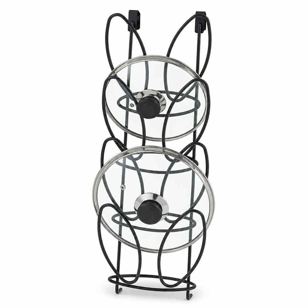 Over-Cabinet Pot Lid Holder Rack for Kitchen Cabinet Door - Black