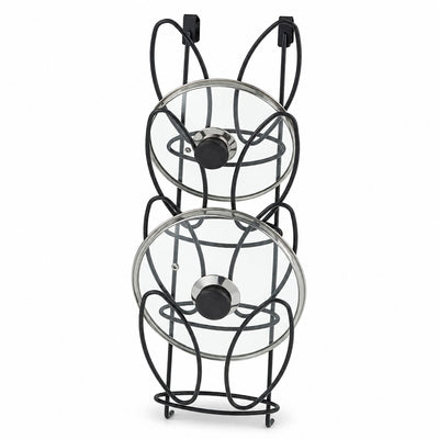 Over-Cabinet Pot Lid Holder Rack for Kitchen Cabinet Door - Black