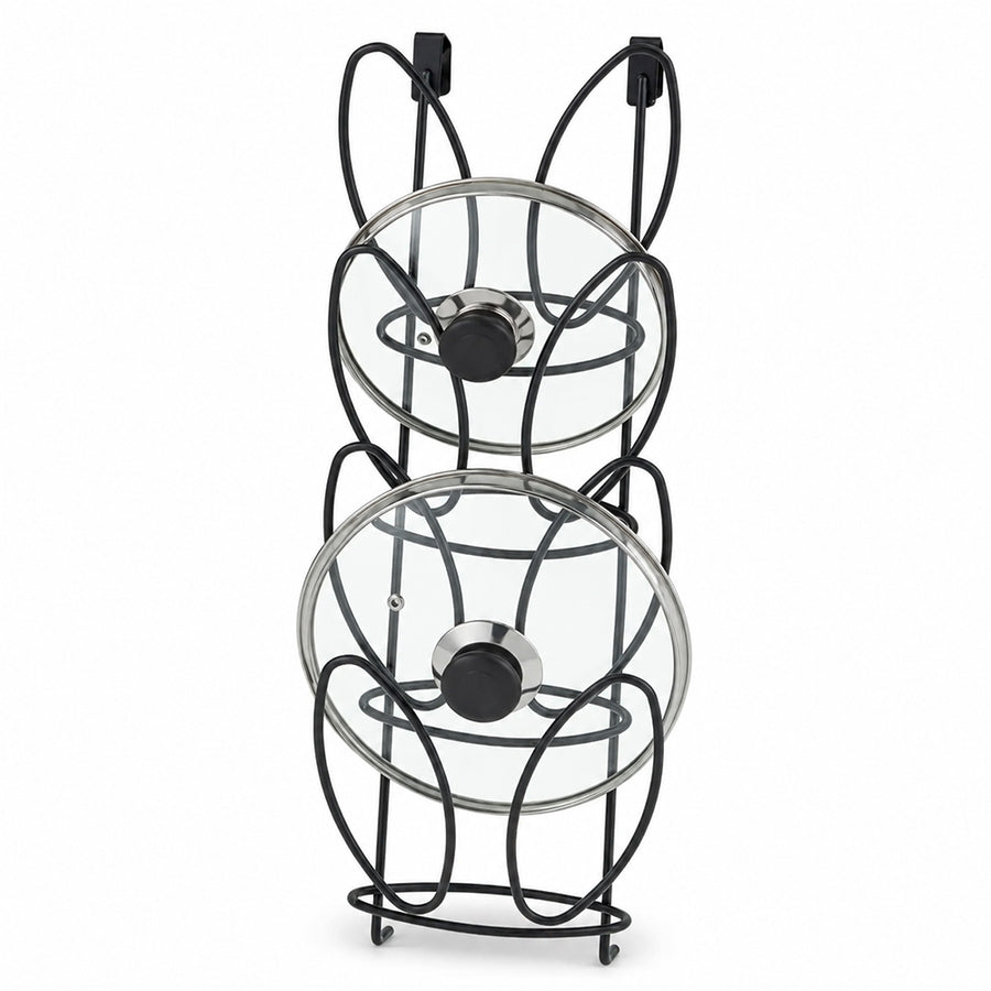 Over-Cabinet Pot Lid Holder Rack for Kitchen Cabinet Door - Black