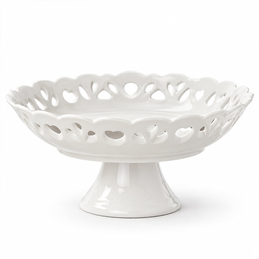 White Porcelain Pedestal Fruit Tray - 12 Inch