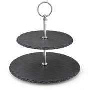 2-Tier Black Stoneware Cake & Dessert Stand - 25cm