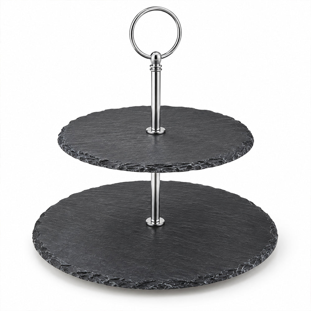 2-Tier Black Stoneware Cake & Dessert Stand - 25cm
