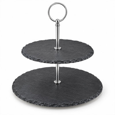 2-Tier Black Stoneware Cake & Dessert Stand - 25cm