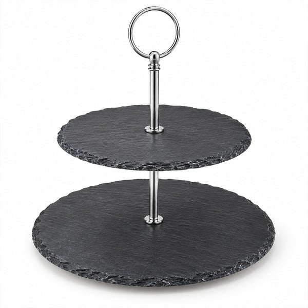 2-Tier Black Stoneware Cake & Dessert Stand - 25cm