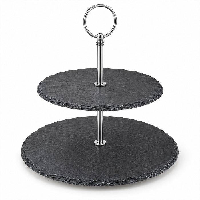 2-Tier Black Stoneware Cake & Dessert Stand - 25cm