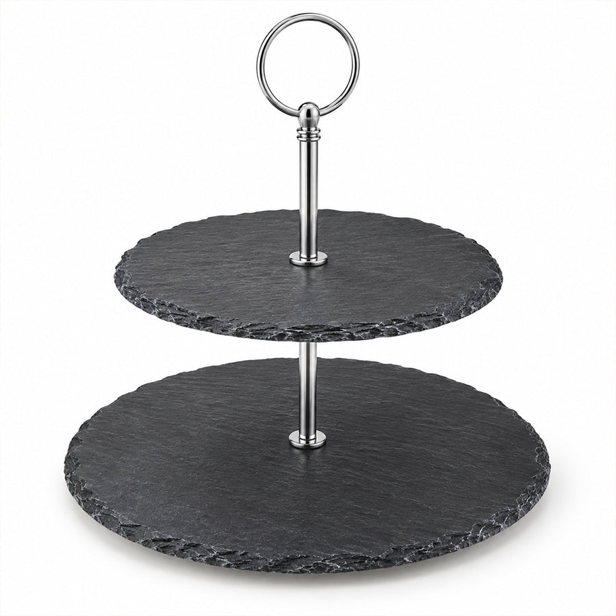 2-Tier Black Stoneware Cake & Dessert Stand - 25cm