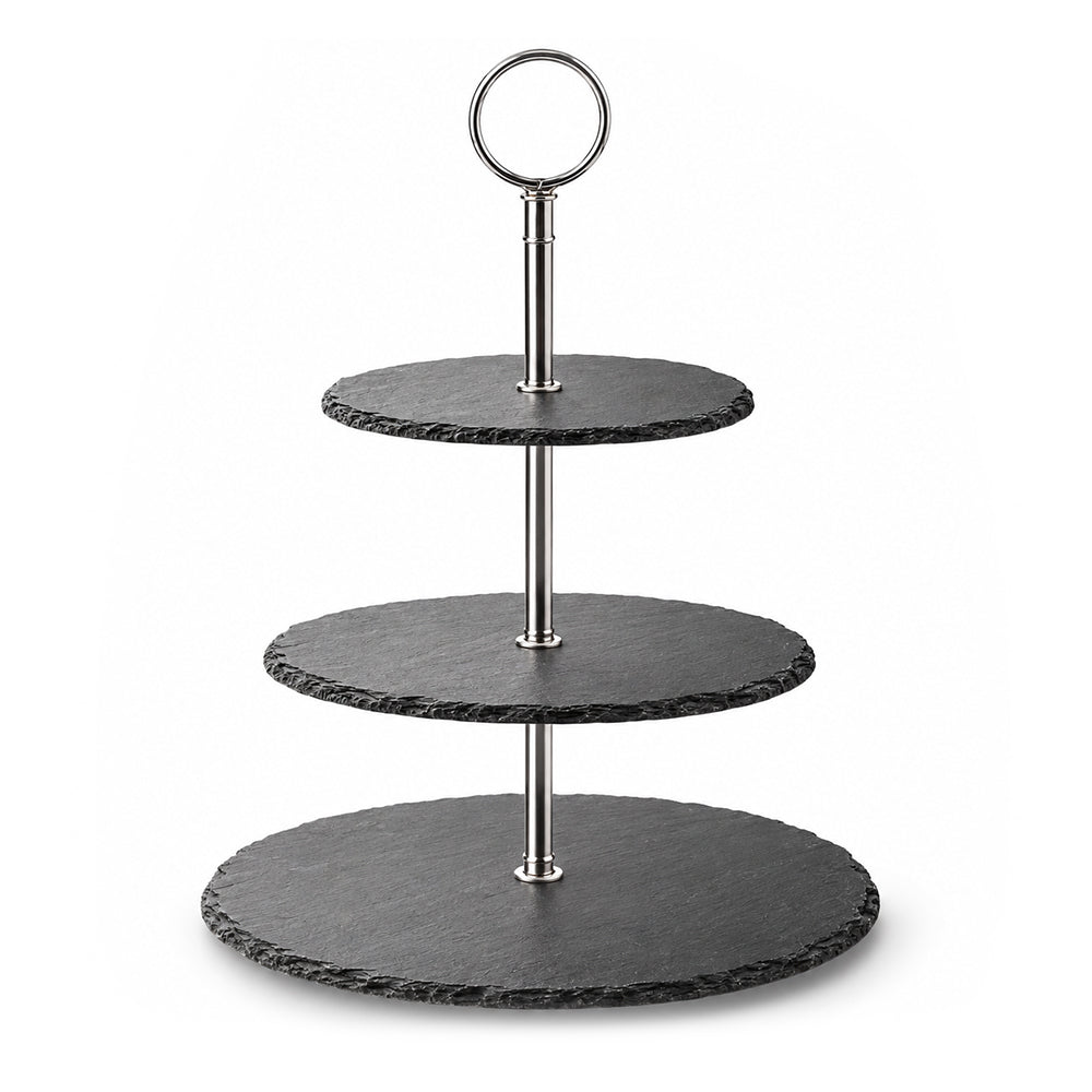 3-Tier Black Stoneware Cake & Dessert Stand - 30cm