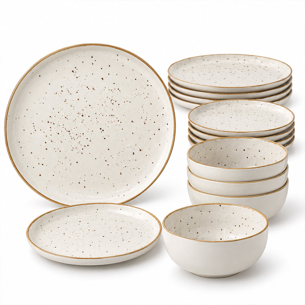 12-Piece Ivory Speckled Porcelain Dinnerware