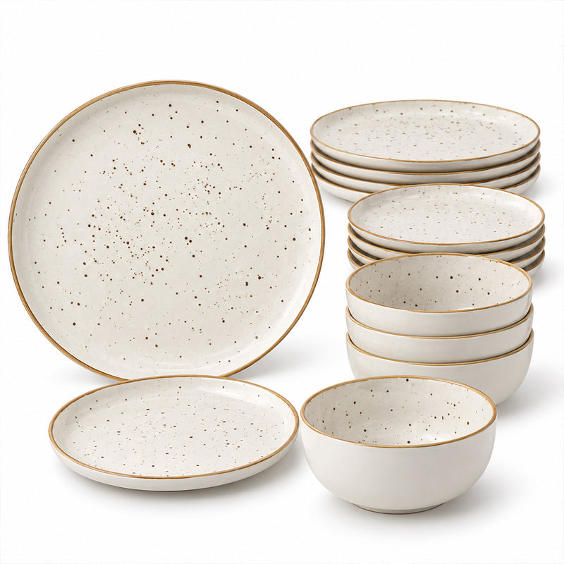12-Piece Ivory Speckled Porcelain Dinnerware Set