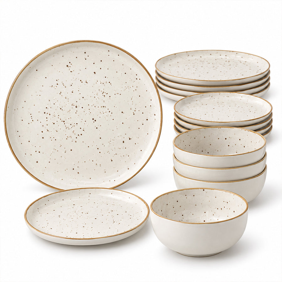 12-Piece Ivory Speckled Porcelain Dinnerware