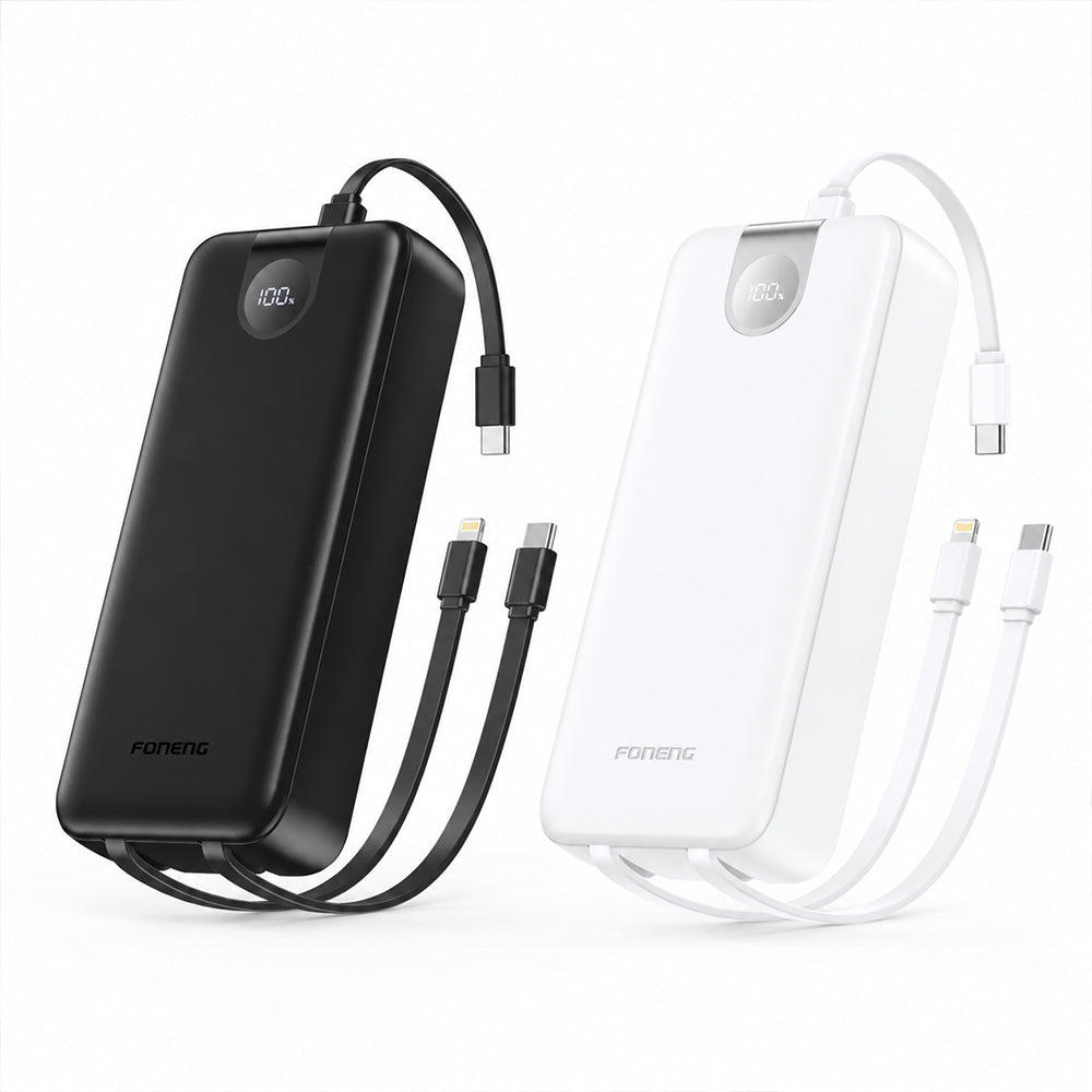 FONENG 20000mAh 22.5W Fast Charging Power Bank with 3 Built-In Cables