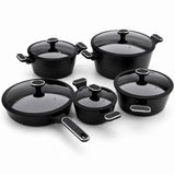 10 Pieces Premium Speckled Non-Stick Cookware Set with Glass Lids - Black