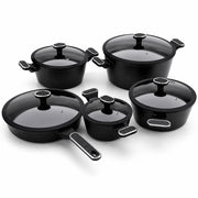 10 Pieces Premium Speckled Non-Stick Cookware Set with Glass Lids - Black