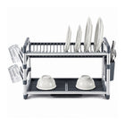 Aluminium 2-Tier Dish Drying Rack with Cutlery & Cup Holders - Silver & Grey