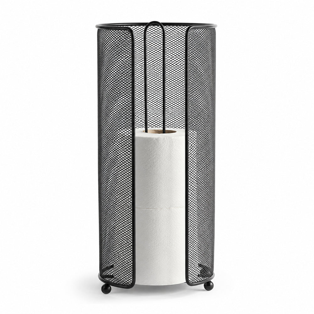 Standing Toilet Paper Roll Holder with Storage - Black Freestanding Bathroom Tissue Organizer