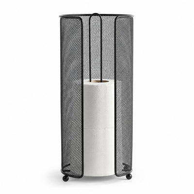 Standing Toilet Paper Roll Holder with Storage - Black Freestanding Bathroom Tissue Organizer