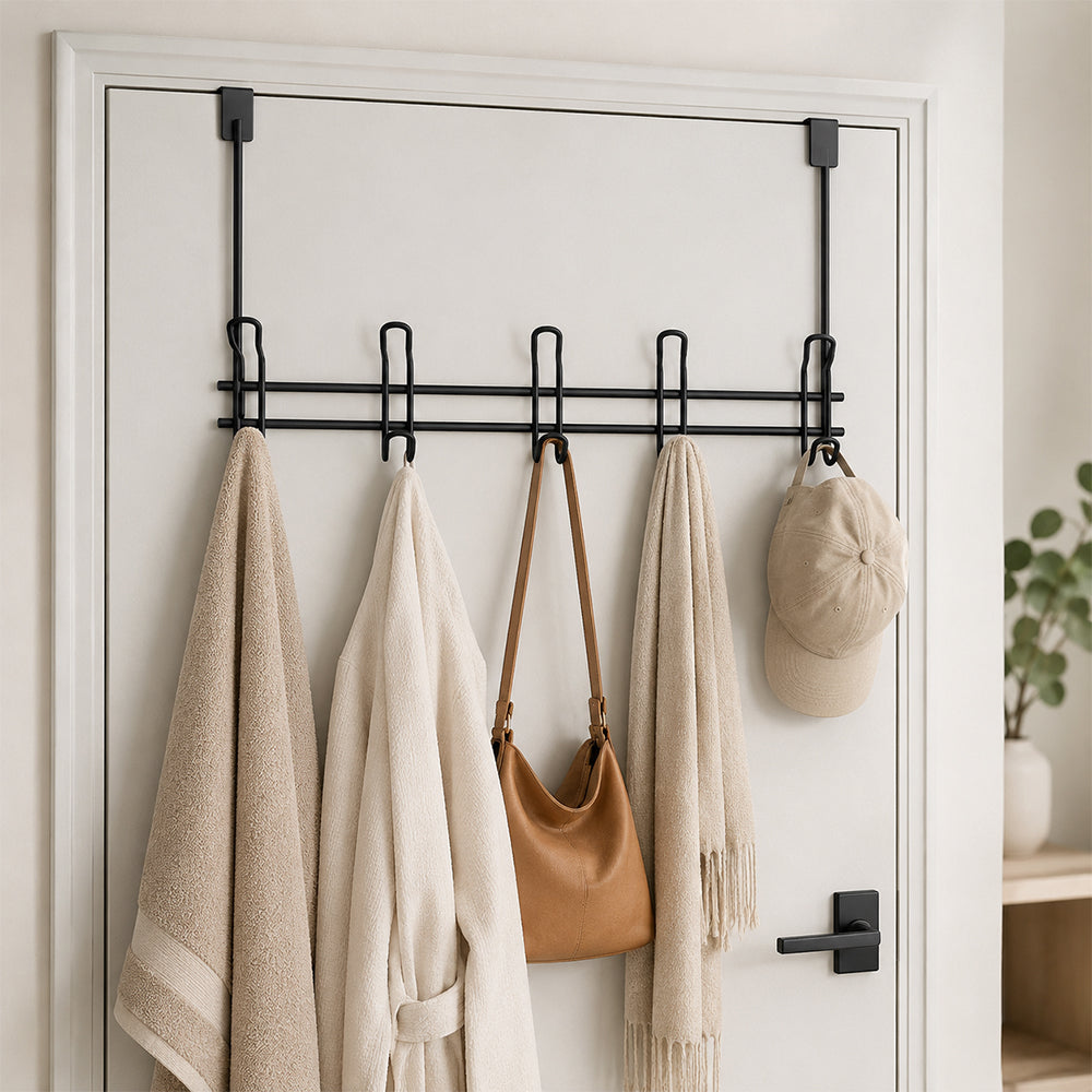 Over-the-Door Iron Hanger Rack with 4 Double Hooks - Black