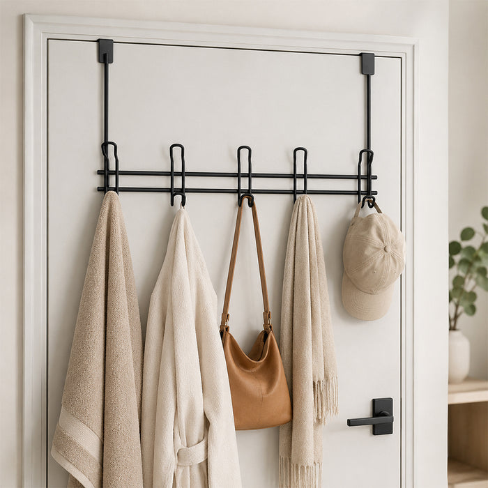 Over-the-Door Iron Hanger Rack with 4 Double Hooks - Black