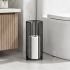 Standing Toilet Paper Roll Holder with Storage - Black Freestanding Bathroom Tissue Organizer