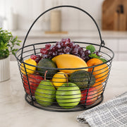 Metal Wire Fruit Basket with Carry Handle - Black