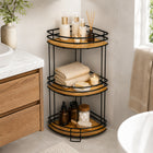 Bamboo & Metal 3-Tier Corner Shelf Organizer - Black & Natural