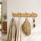 Wood & Chrome 4-Hook Wall Coat Rack for Keys, Bags & Towels