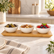 4-Piece Bamboo Tray & Ceramic Serving Bowl Set