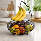 Countertop Fruit Basket with Banana Hanger - Black